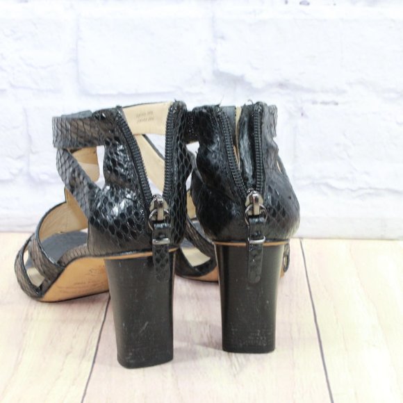 Via Spiga Black Snakeskin Patent Leather T Strap Heeled Sandals 6 M - Picture 11 of 11